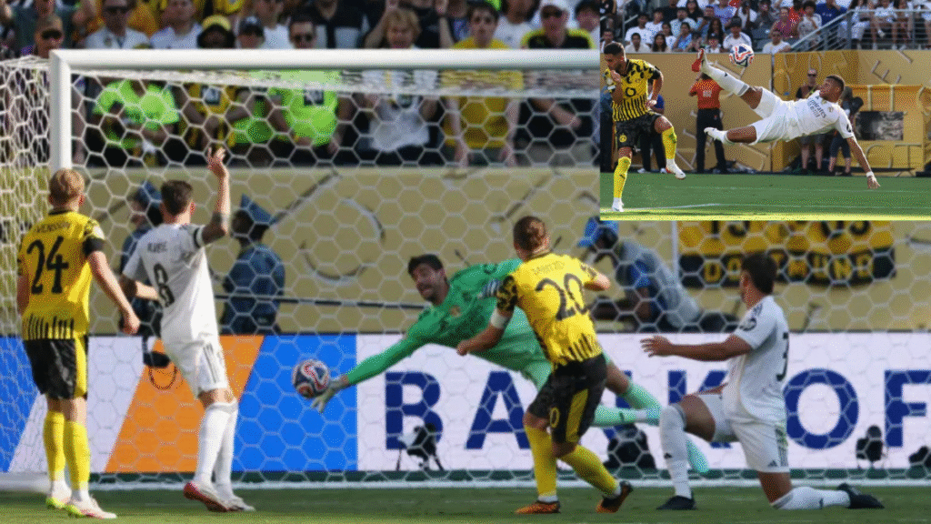 Real Madrid’s edge-of-your-seat 3-2 win against Borussia Dortmund in their Club World Cup clash, delivering the defining moment of the match.""