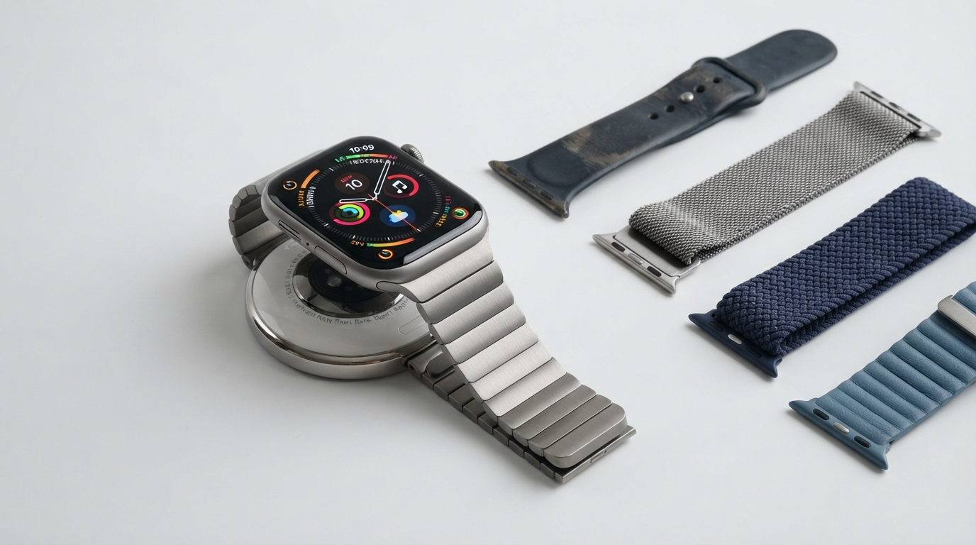 Exploded view of a redesigned Apple Watch